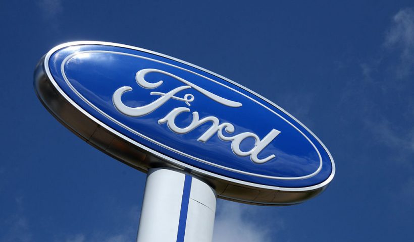The Ford Motor Company logo is seen July 20, 2008 at a dealership in Hudson, Wisconsin. AFP PHOTO/Karen BLEIER (Photo credit should read KAREN BLEIER/AFP via Getty Images)
