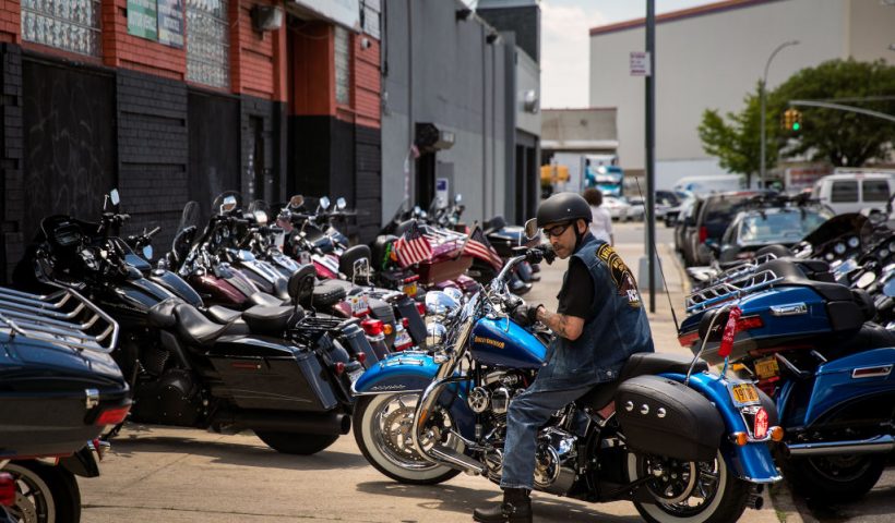 NEW YORK, NY - JUNE 25: A man picks up his Harley-Davidson motorcycle from the service garage of the Harley-Davidson of New York City showroom store, June 25, 2018 in the Queens borough of New York City. The American motorcycle company announced on Monday that it will shift production of some of its bikes overseas in order to avoid retaliatory tariffs by the European Union in response to U.S. President Donald Trump's tariffs on steel and aluminum imported from the EU. (Photo by Drew Angerer/Getty Images)