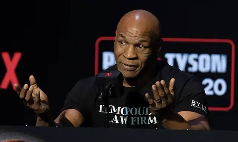 Boxer Mike Tyson attends a news conference, ahead of a sanctioned professional fight versus Jake Paul which is set to take place at AT&T Stadium in Arlington, Texas on July 20, in New York City, U.S., May 13, 2024. REUTERS/David 'Dee' Delgado/File Photo