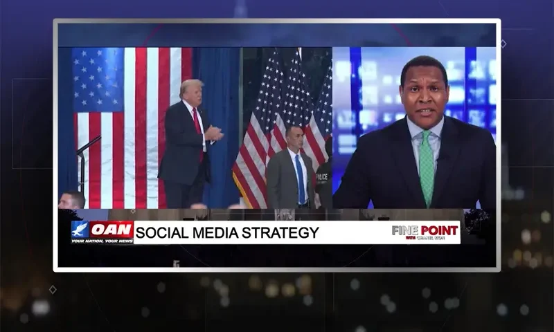 Video still from Fine Point on One America News Network during an interview with the guest, Stephen Rowe.