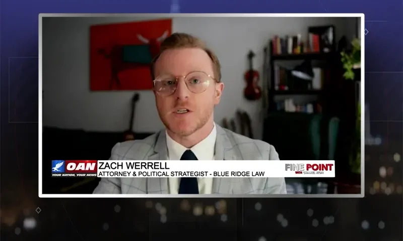 Video still from Fine Point on One America News Network during an interview with the guest, Zach Werrell.