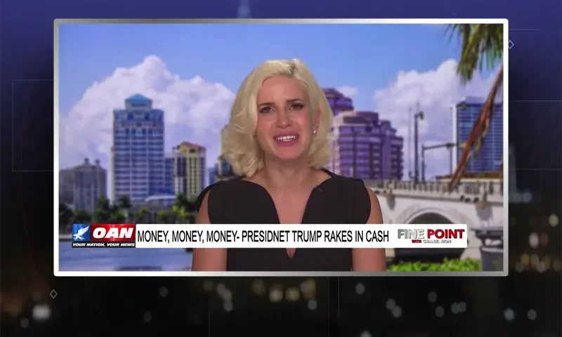 Video still from Fine Point on One America News Network during an interview with the guest, Caroline Sunshine.