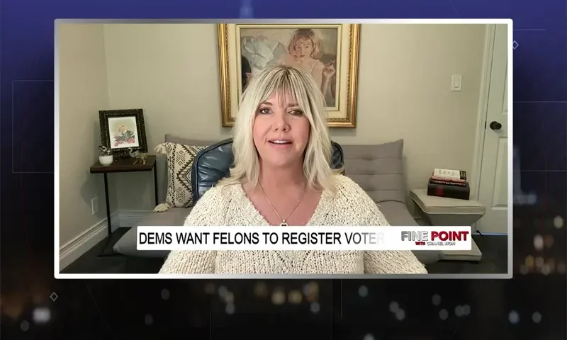 Video still from Fine Point on One America News Network during an interview with the guest, Megan Barth.
