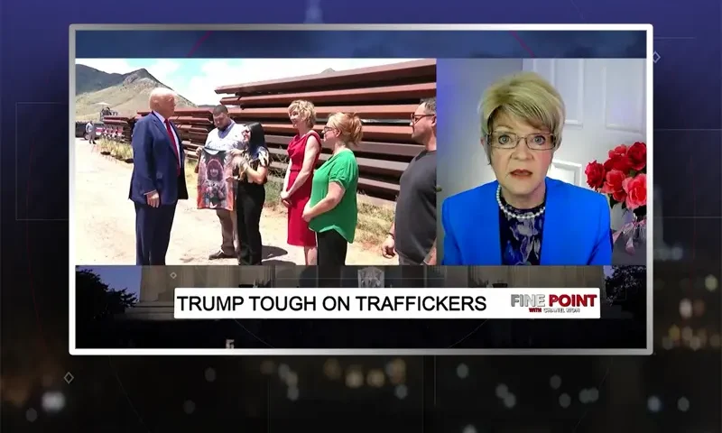 Video still from Fine Point on One America News Network during an interview with the guest, Tara Rodas.
