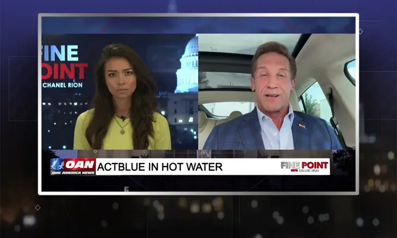 Video still from Fine Point on One America News Network showing a split screen of the host on the left side, and on the right side is the guest, Dr. Rich McComick.