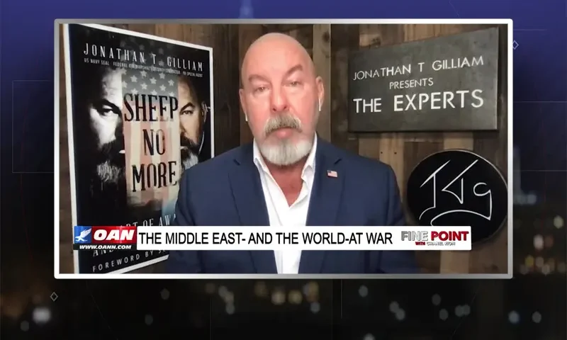 Video still from Fine Point on One America News Network during an interview with the guest, Abe Hamadeh.