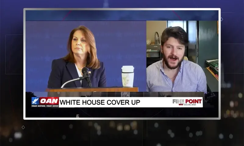 Video still from Fine Point on One America News Network during an interview with the guest, Gavin Wax.