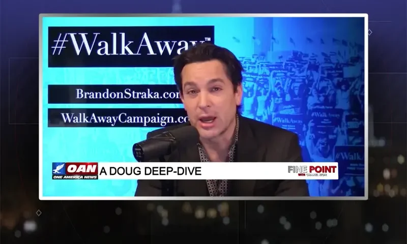 Video still from Fine Point on One America News Network during an interview with the guest, Brandon Straka.