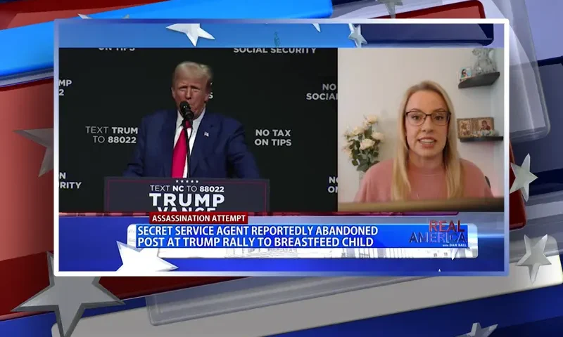 Video still from Real America on One America News Network during an interview with the guest, Rachel Wilson.