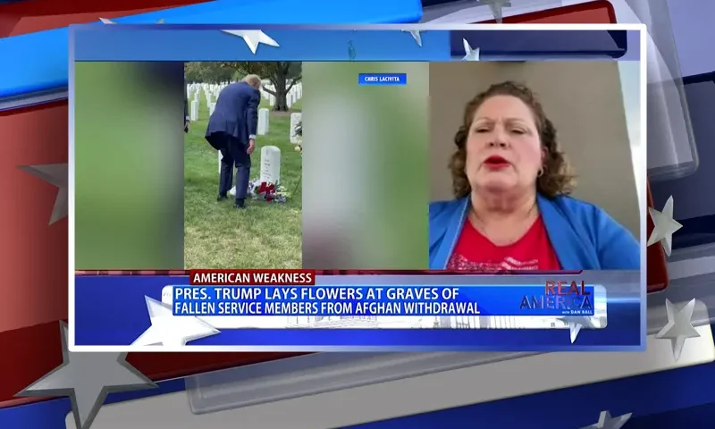 Video still from Real America on One America News Network during an interview with the guest, Paula Knauss Selph.