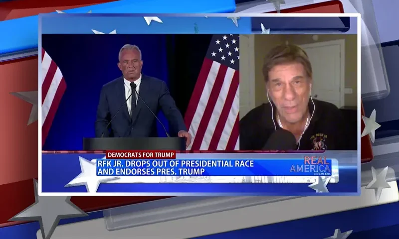 Video still from Real America on One America News Network during an interview with the guest, Robert Davi.