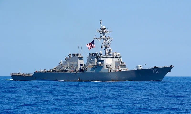 A photo taken on August 7, 2019, shows the US Navy USS Donald Cook class guided missile destroyer during an exercise how simulate a humanitarian response to a powerful earthquake and significant movement of IDF vessels and foreign vessels in the Mediterranean sea. - Sailors from France, Greece and the United States arrived on their vessels and were joined by the Israelis off the Israeli port city of Haifa for a four-day exercise, called "Mighty Waves". It simulated extracting wounded civilians to sea for treatment, fishing people out of the water and transferring humanitarian aid, with representatives of seven other navies taking part as observers. (Photo by JACK GUEZ / AFP) (Photo credit should read JACK GUEZ/AFP via Getty Images)