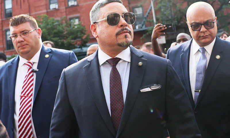 NEW YORK, NEW YORK - JULY 17: First Deputy Commissioner Edward A. Caban arrives for a press conference at the NYPD 40th Precinct on July 17, 2023 in New York City. NYC Mayor Eric Adams is set to announce that he will be appointing First Deputy Commissioner Edward A. Caban as his new NYPD Commissioner at the precinct where his own career first began making him the city's first Latino commissioner. Caban will replace former Commissioner Keechant Sewell who formally resigned on June 30. (Photo by Michael M. Santiago/Getty Images)