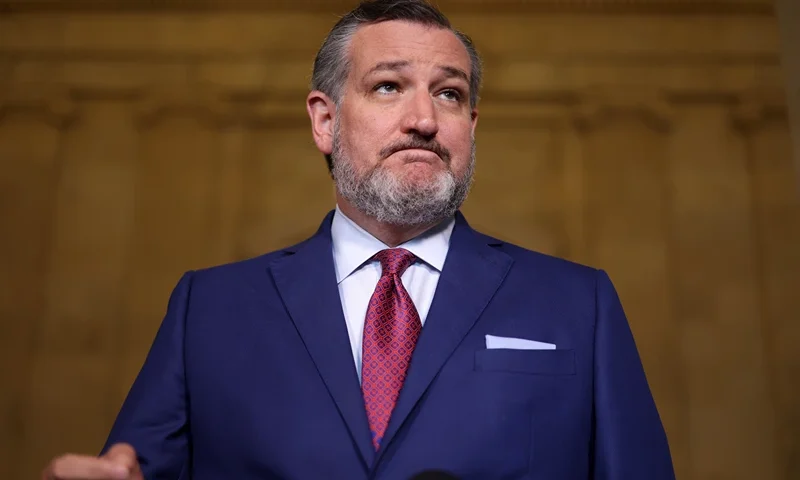 WASHINGTON, DC - SEPTEMBER 13: U.S. Sen. Ted Cruz (R-TX) speaks to members of the press outside the “AI Insight Forum” at the Russell Senate Office Building on Capitol Hill on September 13, 2023 in Washington, DC. Lawmakers are seeking input from business leaders in the artificial intelligence sector, and some of their most ardent opponents, for writing legislation governing the rapidly evolving technology. (Photo by Alex Wong/Getty Images)
