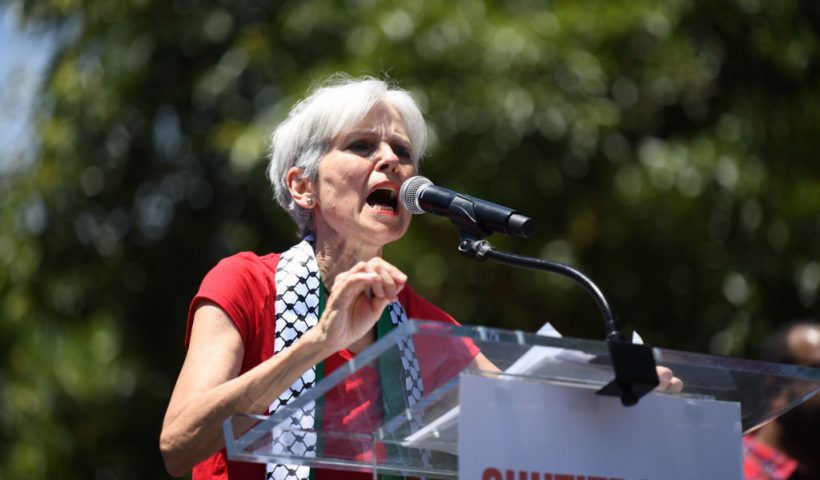 WASHINGTON, DC - JUNE 8: Green Party presidential candidate Jill Stein speaks at a Pro-Palestinian protest in front of the White House on June 8, 2024 in Washington, DC. As the Israeli invasion of Gaza following the October 7th terrorist attacks by Hamas militants on the Israeli people enters its ninth month, the two sides have yet to reach a peace agreement. (Photo by Mattie Neretin/Getty Images)