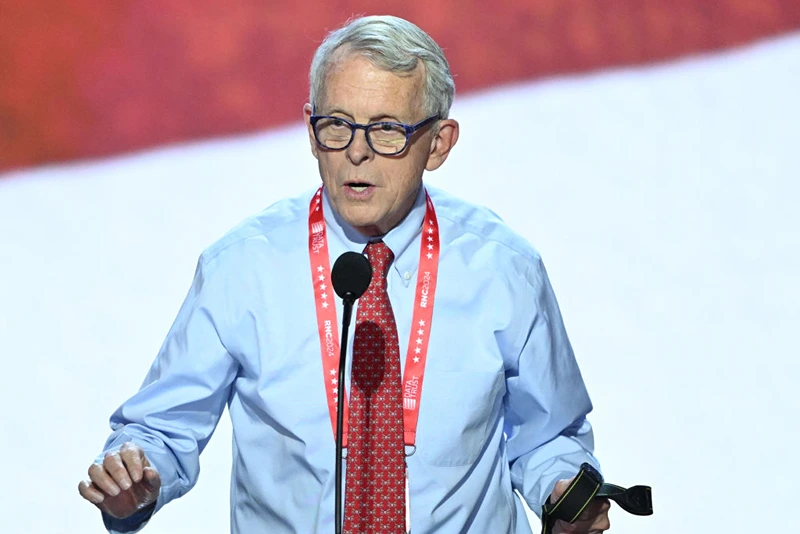 Ohio Governor Mike DeWine takes part in a sound check at the Fiserv Forum ahead of the 2024 Republican National Convention on July 14, 2024 in Milwaukee, Wisconsin. The convention will take place from July 15th to the 18th. (Photo by ANDREW CABALLERO-REYNOLDS / AFP) (Photo by ANDREW CABALLERO-REYNOLDS/AFP via Getty Images)