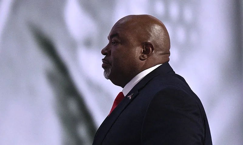 Lt. Governor of North Carolina Mark Robinson arrives to speak during the first day of the 2024 Republican National Convention at the Fiserv Forum in Milwaukee, Wisconsin, July 15, 2024. Donald Trump won formal nomination as the Republican presidential candidate and picked a right-wing loyalist for running mate, kicking off a triumphalist party convention in the wake of last weekend's failed assassination attempt. (Photo by Brendan SMIALOWSKI / AFP) (Photo by BRENDAN SMIALOWSKI/AFP via Getty Images)