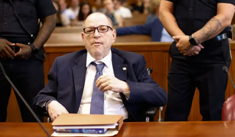 Former film producer Harvey Weinstein appears in Manhattan Criminal Court for a pretrial hearing, following his overturned sex crimes conviction, in New York City, July 19, 2024. Weinstein may face new sexual assault charges ahead of his retrial, Manhattan prosecutors said July 9, 2024. Authorities are investigating "additional violent sexual assaults" allegedly carried out by Weinstein that are not subject to a statute of limitations, assistant district attorney Nicole Blumberg said. (Photo by KENA BETANCUR / POOL / AFP) (Photo by KENA BETANCUR/POOL/AFP via Getty Images)