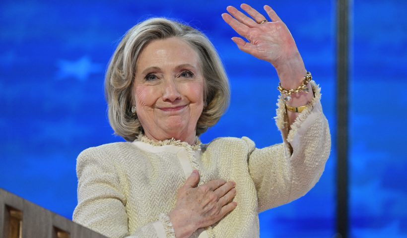 Former US Secretary of State Hillary Clinton speaks on stage on the first day of the Democratic National Convention (DNC) at the United Center in Chicago, Illinois, on August 19, 2024. Vice President Kamala Harris will formally accept the party's nomination for president at the DNC which runs from August 19-22 in Chicago. (Photo by Robyn Beck / AFP) (Photo by ROBYN BECK/AFP via Getty Images)