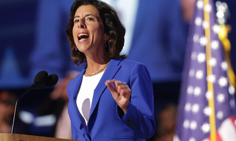 Gina M. Raimondo, United States Secretary of Commerce, speaks onstage during the first day of the Democratic National Convention at the United Center on August 19, 2024 in Chicago, Illinois. Delegates, politicians, and Democratic party supporters are in Chicago for the convention, concluding with current Vice President Kamala Harris accepting her party's presidential nomination. The DNC takes place from August 19-22. (Photo by Alex Wong/Getty Images)
