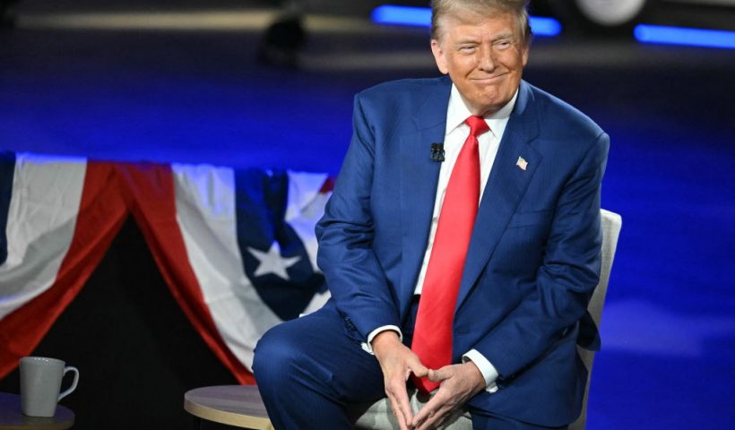 Former US President and Republican presidential candidate Donald Trump takes part in a town hall moderated by Fox News broadcaster Sean Hannity at the New Holland Arena in Harrisburg, Pennsylvania, on September 4, 2024. (Photo by Mandel NGAN / AFP) (Photo by MANDEL NGAN/AFP via Getty Images)