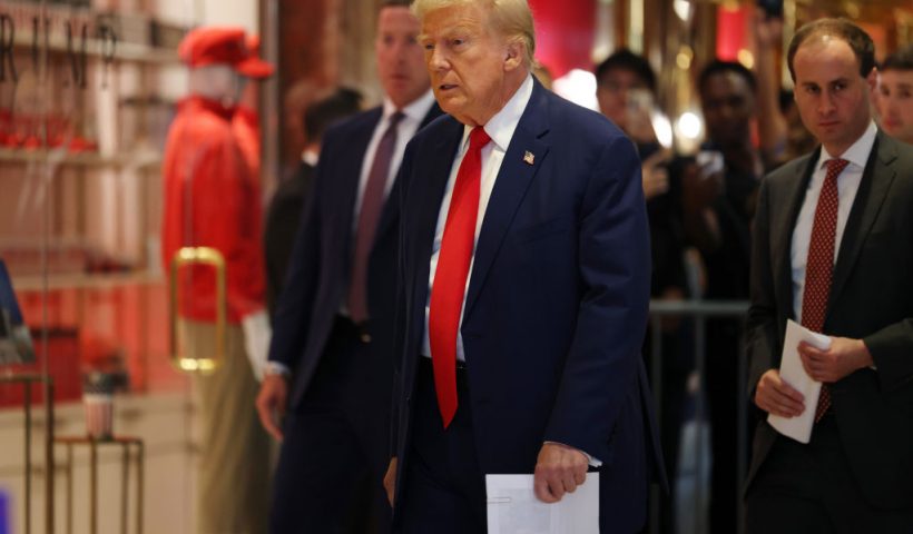 NEW YORK, NEW YORK - SEPTEMBER 06: Republican presidential nominee, former U.S. President Donald Trump arrives for a press conference at Trump Tower on September 06, 2024 in New York City. Trump held a press conference hours after attending a federal appeals court attempting to get a new trial after a jury found he sexually abused and defamed E. Jean Carroll. A nine-member jury awarded Carroll $5 million in damages following a two-week trial last year and another jury awarded her $83.3 million in damages after finding Trump defamed her again in 2022. (Photo by Michael M. Santiago/Getty Images)