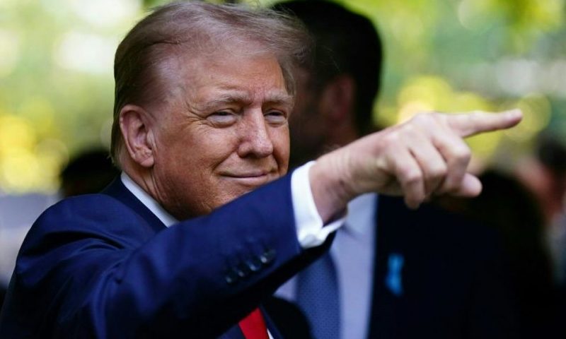 Former US President and Republican presidential candidate Donald Trump attends a remembrance ceremony on the 23rd anniversary of the September 11 terror attack on the World Trade Center at Ground Zero, in New York City on September 11, 2024. (Photo by Adam GRAY / AFP) (Photo by ADAM GRAY/AFP via Getty Images)