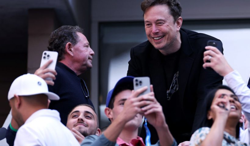 NEW YORK, NEW YORK - SEPTEMBER 08: Elon Musk attends the Men's Singles Final match between Taylor Fritz of the United States and Jannik Sinner of Italy on Day Fourteen of the 2024 US Open at USTA Billie Jean King National Tennis Center on September 08, 2024 in the Flushing neighborhood of the Queens borough of New York City. (Photo by Sarah Stier/Getty Images)