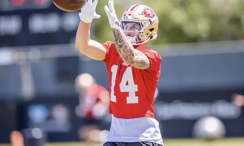 San Francisco 49ers wide receiver Ricky Pearsall (14) runs drills during the 49ers rookie minicamp at LeviÕs Stadium in Santa Clara, CA. Mandatory Credit: Robert Kupbens-USA TODAY Sports/ File Photo