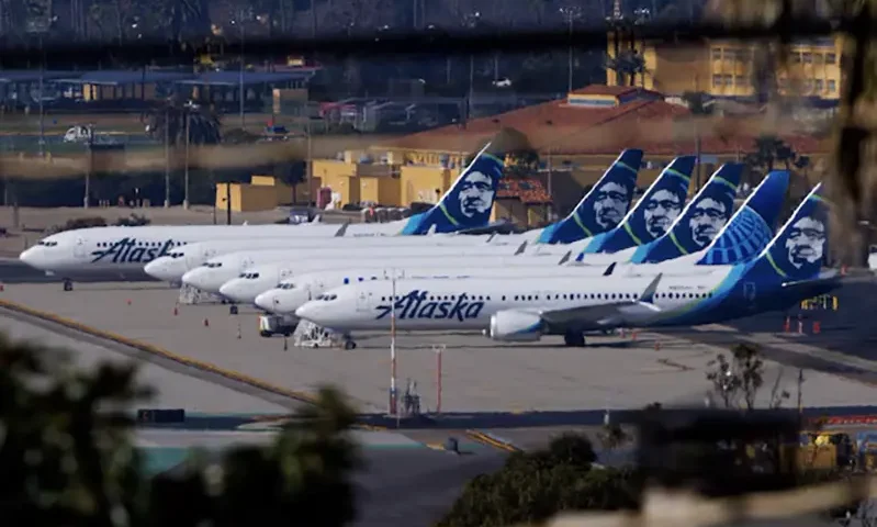 Alaska Airlines commercial airplanes are shown parked off to the side of the airport in San Diego, California, Calinforia, U.S. January 18, 2024. REUTERS/Mike Blake/FIle Photo