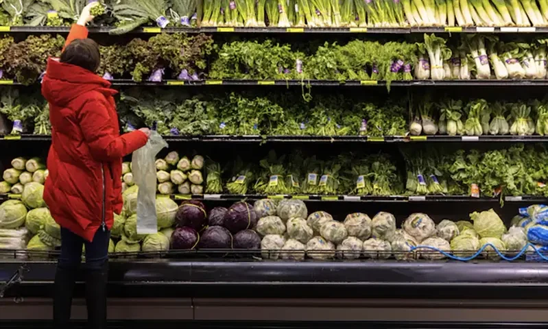 A person shops for vegetables at a supermarket in Manhattan, New York City, U.S., March 28, 2022. REUTERS/Andrew Kelly/File Photo