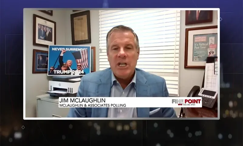 Video still from Fine Point on One America News Network during an interview with the guest, Jim McLaughlin.