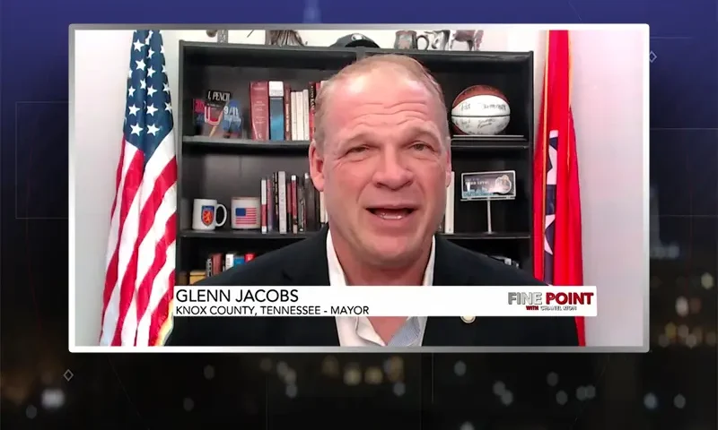 Video still from Fine Point on One America News Network during an interview with the guest, Glenn Jacobs.