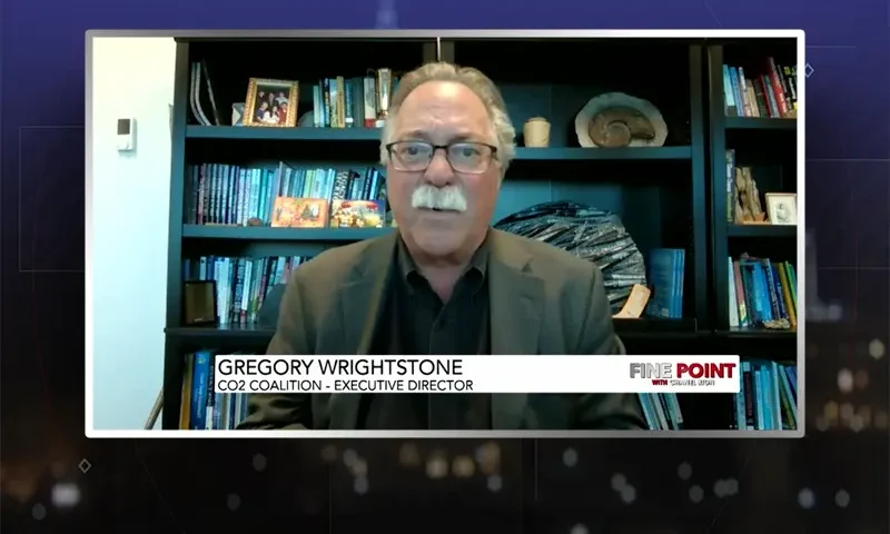 Video still from Fine Point on One America News Network during an interview with the guest, Gregory Wrightstone.