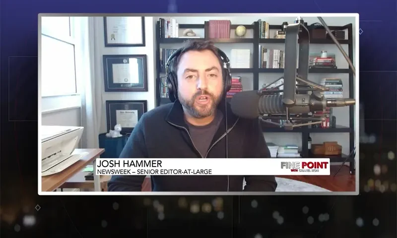 Video still from Fine Point on One America News Network during an interview with the guest, Josh Hammer.