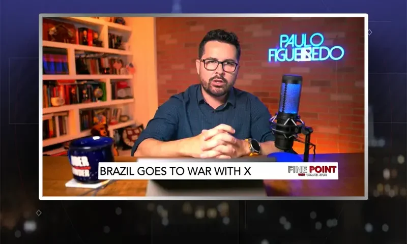 Video still from Fine Point on One America News Network during an interview with the guest, Paulo Figueiredo.
