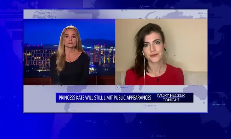Video still from Ivory Hecker Tonight on One America News Network showing a split screen of the host on the left side, and on the right side is the guest, Lois Miller.