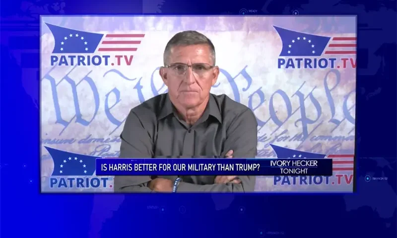 Video still from Ivory Hecker Tonight on One America News Network during an interview with the guest, Michael Flynn.