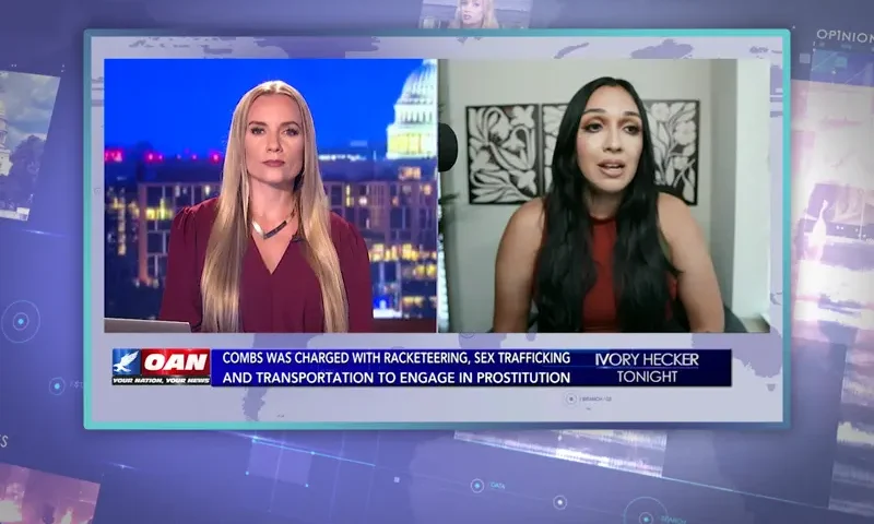 Video still from Ivory Hecker Tonight on One America News Network showing a split screen of the host on the left side, and on the right side is the guest, Natly Denise.