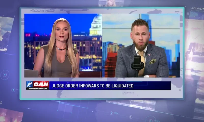 Video still from Ivory Hecker Tonight on One America News Network showing a split screen of the host on the left side, and on the right side is the guest, Owen Shroyer.