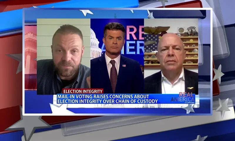 Video still from Real America on One America News Network during an interview with the guests, Kyle Reyes and Dan Kerning.