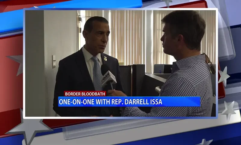 Video still from Real America on One America News Network during an interview with the guest, Rep. Darrell Issa.