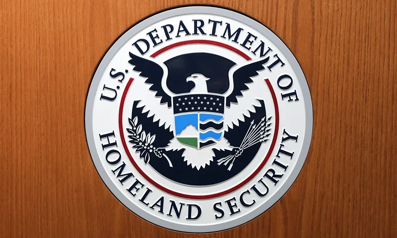 WASHINGTON, DC - AUGUST 21: The Department of Homeland Security seal on the podium used by acting Secretary Kevin McAleenan as he announces new rules about how migrant children and families are treated in federal custody at the Ronald Reagan Building August 21, 2019 in Washington, DC. The Trump Administration announced the change in rules that would allow it to indefinitely detain migrant families who cross the border illegally, replacing the Flores Agreement which limited on how long the government could hold migrant children in custody and how they must be cared for. (Photo by Chip Somodevilla/Getty Images)