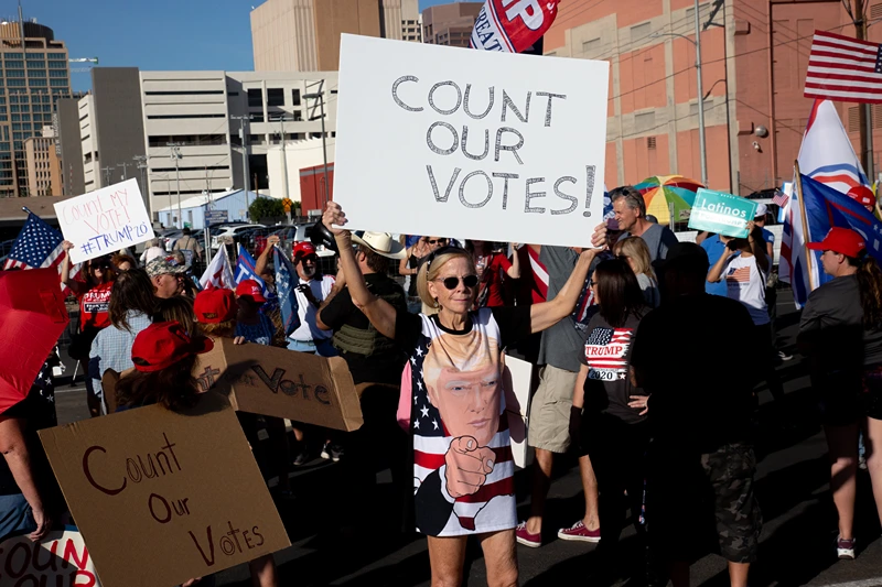 Supporters of President Donald Trump asked for the counting of votes during a protest against the election results at the Maricopa County Elections Department office on November 5, 2020 in Phoenix, Arizona. Ballots continue to be counted in many critical battleground states as the final results in the U.S. presidential election remain too close to call. (Photo by Courtney Pedroza/Getty Images)