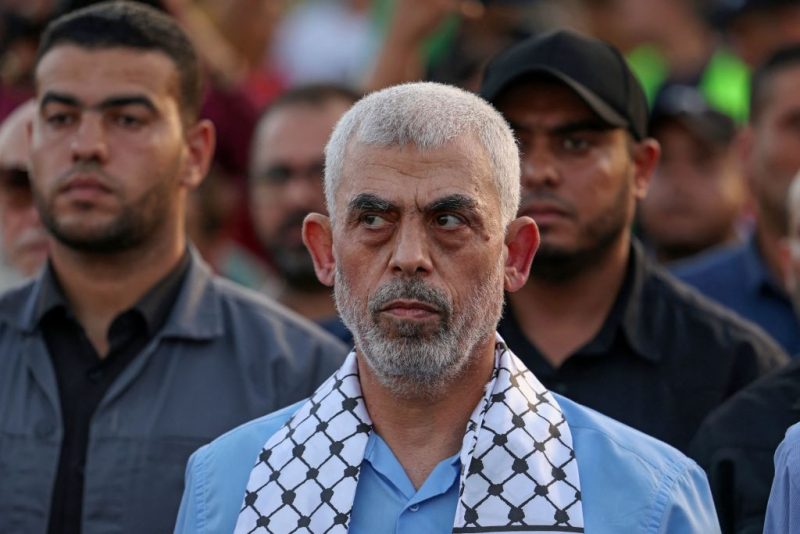 Head of the political wing of the Palestinian Hamas movement in the Gaza Strip Yahya Sinwar attends a rally in support of Jerusalem's al-Aqsa mosque in Gaza City on October 1, 2022. (Photo by MAHMUD HAMS / AFP) (Photo by MAHMUD HAMS/AFP via Getty Images)