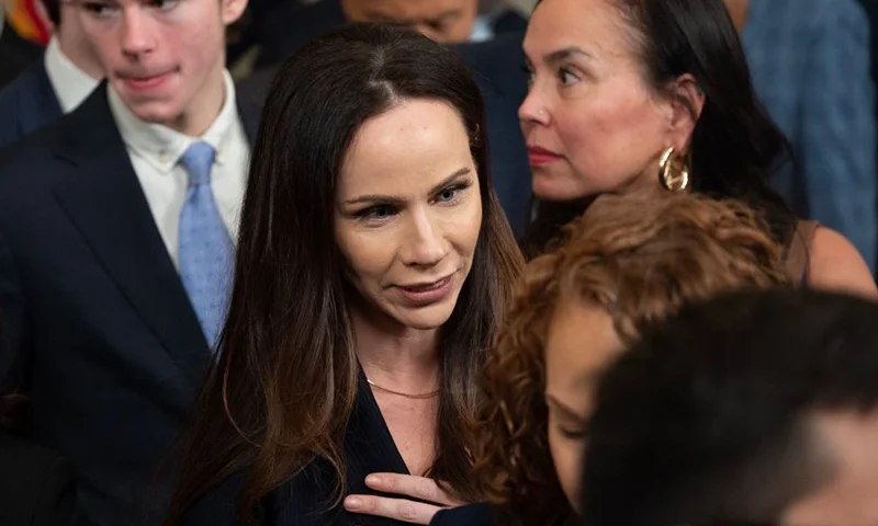 Barbara Bush (C), the daughter of former President George W. Bush, leaves after an event with members of the Golden State Warriors basketball team to celebrate their 2022 NBA championship, in the East Room of the White House in Washington, DC, on January 17, 2023. (Photo by Andrew CABALLERO-REYNOLDS / AFP) (Photo by ANDREW CABALLERO-REYNOLDS/AFP via Getty Images)
