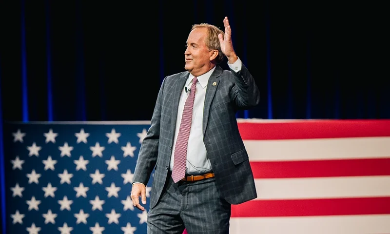 DALLAS, TEXAS - JULY 11: Texas Attorney General Ken Paxton waves after speaking during the Conservative Political Action Conference CPAC held at the Hilton Anatole on July 11, 2021 in Dallas, Texas. CPAC began in 1974, and is a conference that brings together and hosts conservative organizations, activists, and world leaders in discussing current events and future political agendas. (Photo by Brandon Bell/Getty Images)