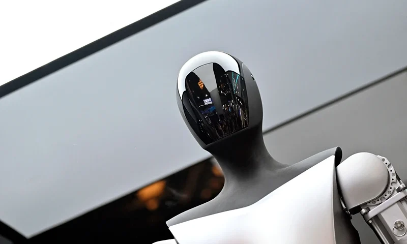 A Tesla robot is seen on display during the World Artificial Intelligence Conference (WAIC) in Shanghai on July 6, 2023. (Photo by WANG Zhao / AFP) (Photo by WANG ZHAO/AFP via Getty Images)