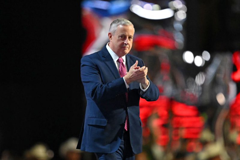 Republican National Committee Chairman Michael Whatley applauds during the first day of the 2024 Republican National Convention at the Fiserv Forum in Milwaukee, Wisconsin, July 15, 2024. Days after he survived an assassination attempt, Republicans are set to nominate Donald Trump as the party's official presidential candidate at the Republican National Convention taking place in Milwaukee, Wisconsin, from July 15 to 18. (Photo by ANGELA WEISS / AFP) (Photo by ANGELA WEISS/AFP via Getty Images)