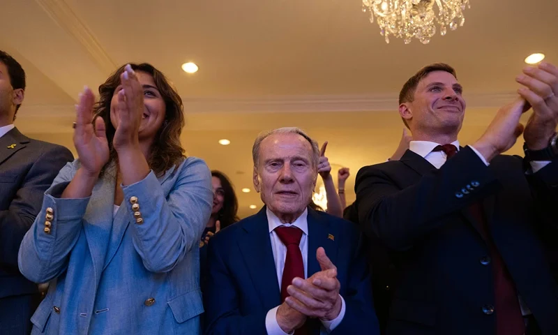 BEDMINSTER, NEW JERSEY - AUGUST 15: Auschwitz survivor Jerry Wartski claps as Republican presidential candidate, former U.S. President Donald Trump holds a fighting anti-semitism event with Miriam Adelson at the Trump National Golf Club Bedminster on August 15, 2024 in Bedminster, New Jersey. Trump's campaign leaders announced they were expanding his staff as the reelection campaign heads into its final few months. (Photo by Adam Gray/Getty Images)